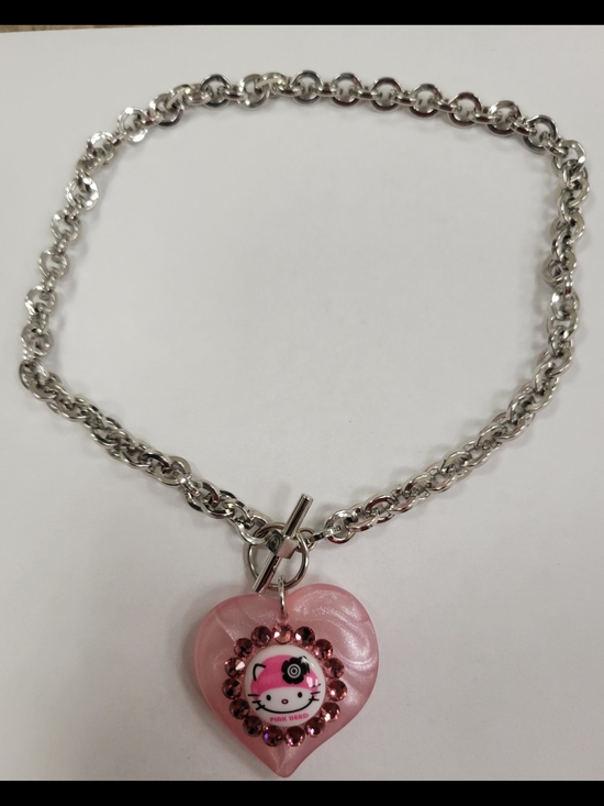 Tarina Tarantino Jewelry - Tarina Tarantino Hello Kitty Pink Head Heart Necklace Silver Chain Toggle Clasp
